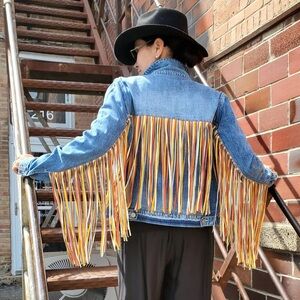 NWT Scully Multi-Color Fringe Denim Jacket